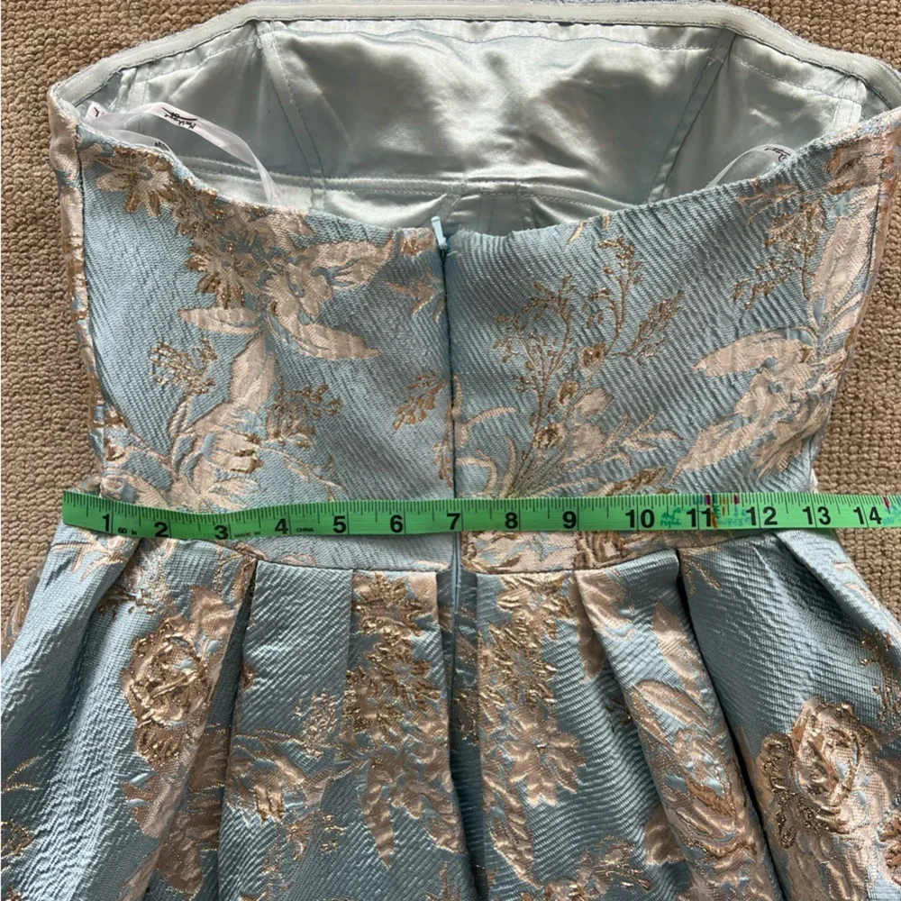 Mac Duggal Strapless Brocade Midi Dress with Pockets NWT Blue Multi - Picture 14 of 15